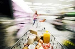 Grocery shopping cart in a blur